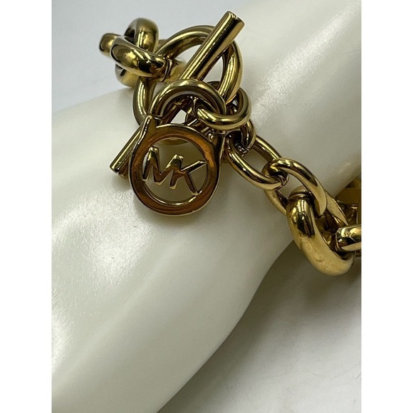 Michael Kors Gold-Tone Link Padlock Toggle Bracelet - Picture 3 of 10